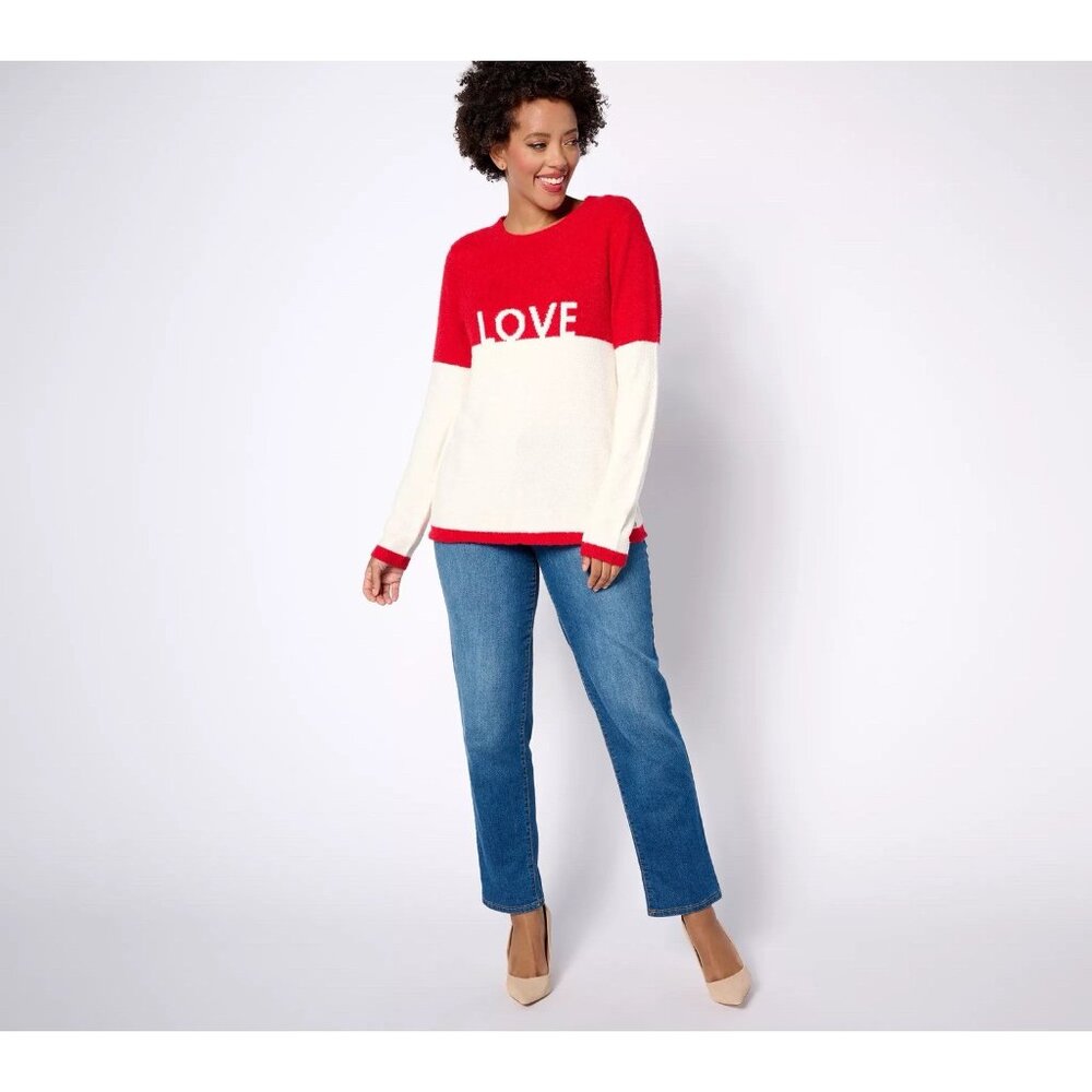 Peace Love World Chenille Affirmation Sweater Size XXS Love Red Ivory